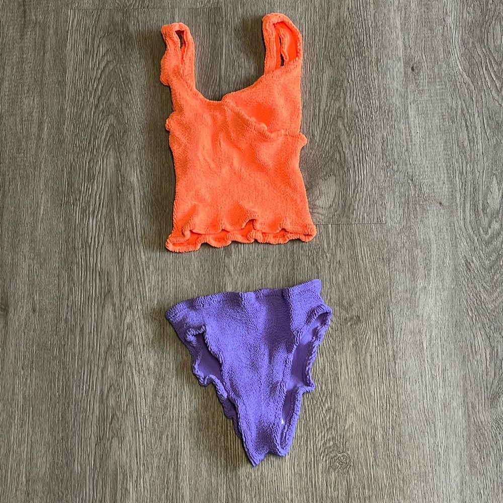 NOS Hunza G Purple and Orange Tankini Bikini Swimsuit